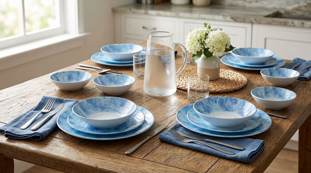 Azure Ripple 24-Piece Porcelain Dinner Set