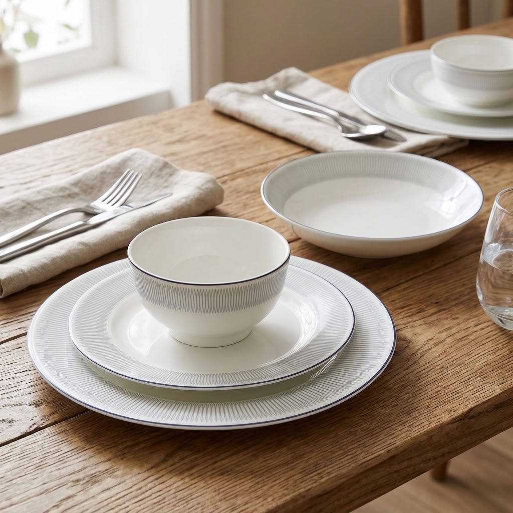 Silverline ceramic dinnerware – complete table styling