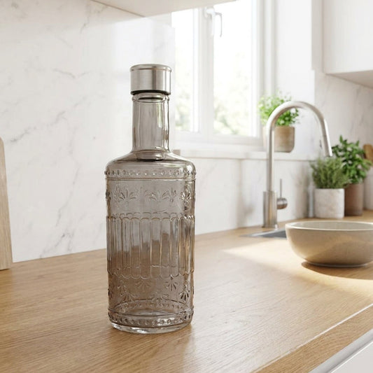 Girlux 1100ml Textured Glass Water Bottles – Set of 2 | Juice & Beverage Bottles