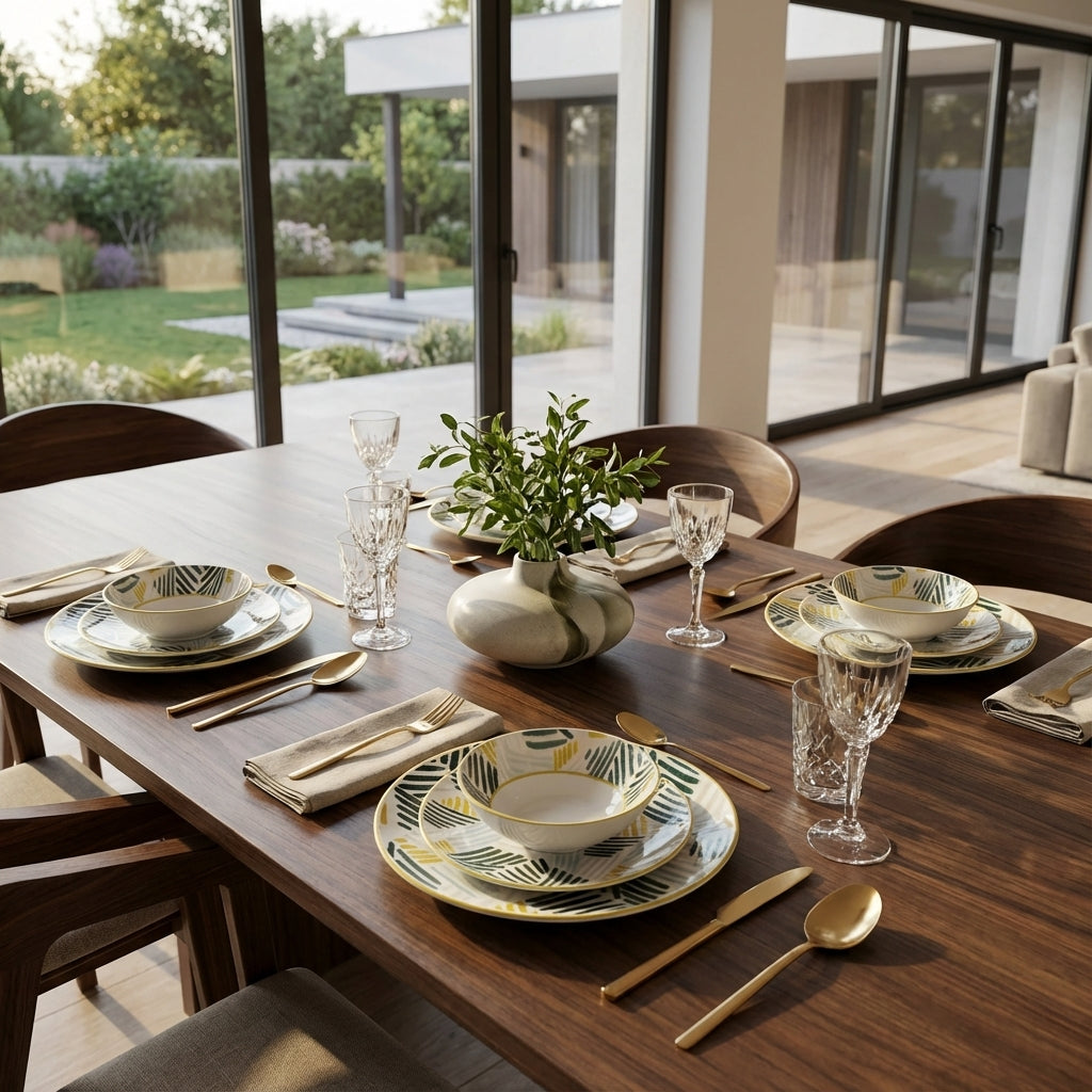 Vrich 24-Piece Dinner Set | Soft Pastel Line Design | Premium Microwave & Dishwasher Safe Porcelain – طقم عشاء بورسلين، 24 قطعة، بخطوط باستيل ناعمة، آمن للميكروويف وغسالة الأطباق