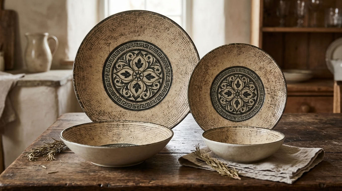 Mosaic Heritage dinnerware – close-up of plates and bowls