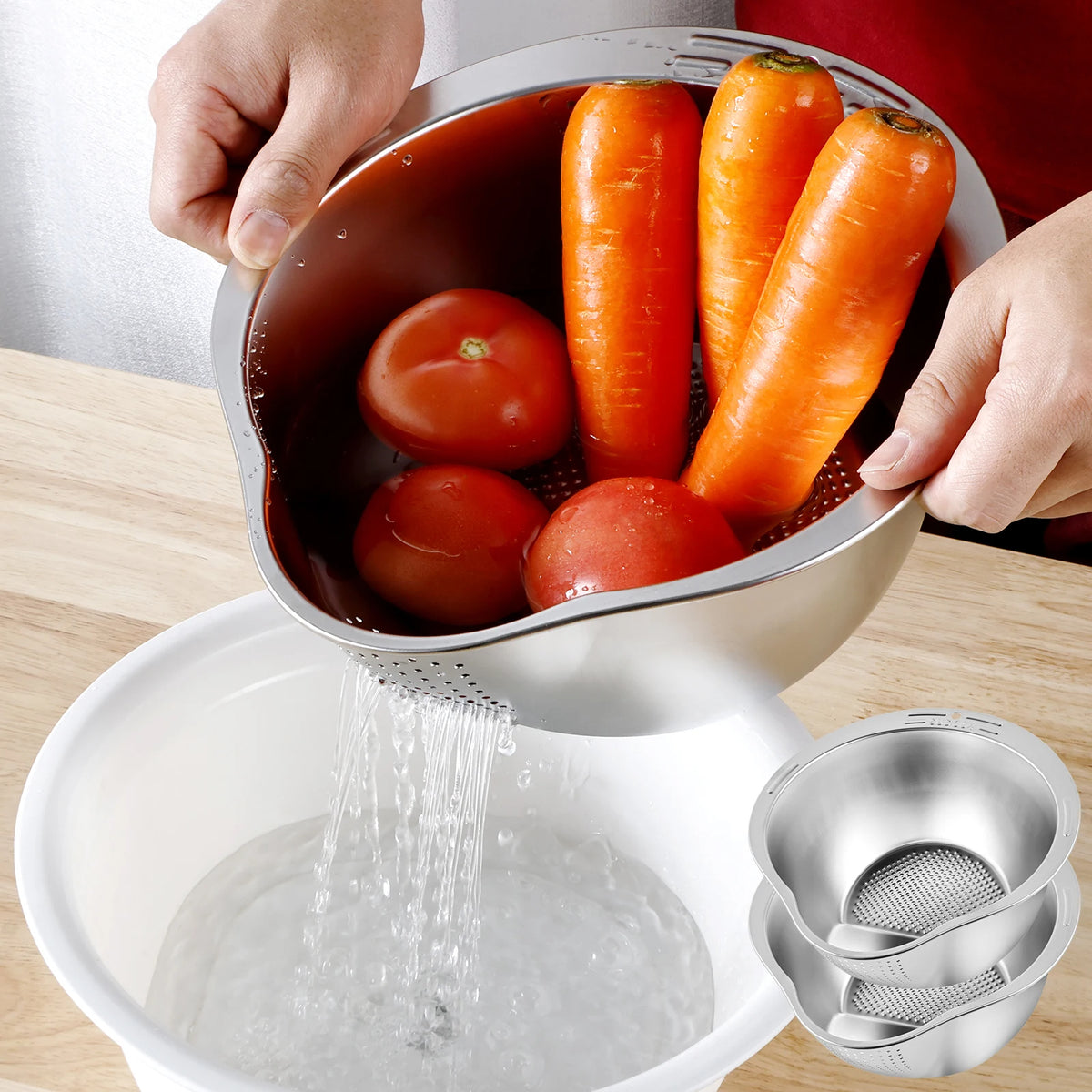 Ghaba Stainless Steel Rice Strainer Bowl – مصفاة أرز من الستانلس ستيل