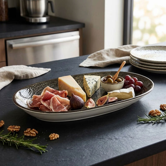 Bhule Oval Serving Porcelain Platters – Set of 2 (30 × 18.5 cm)