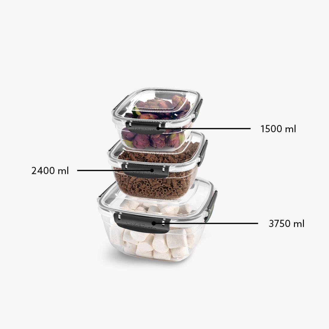 FreshCo Square Fridge Container 3 pc Set- Big – طقم علب ثلاجة مربعة، 3 قطع، حجم كبير