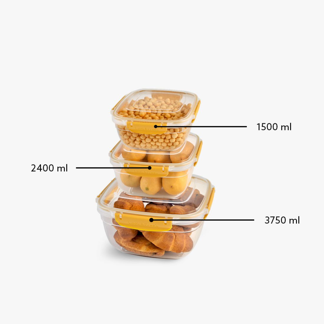 FreshCo Square Fridge Container 3 pc Set- Big – طقم علب ثلاجة مربعة، 3 قطع، حجم كبير