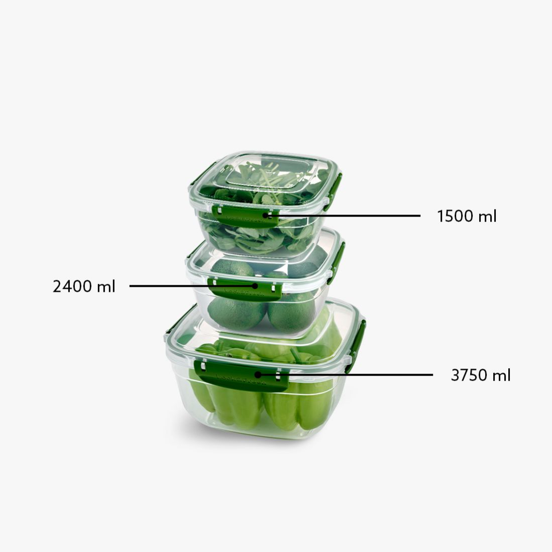 FreshCo Square Fridge Container 3 pc Set- Big – طقم علب ثلاجة مربعة، 3 قطع، حجم كبير