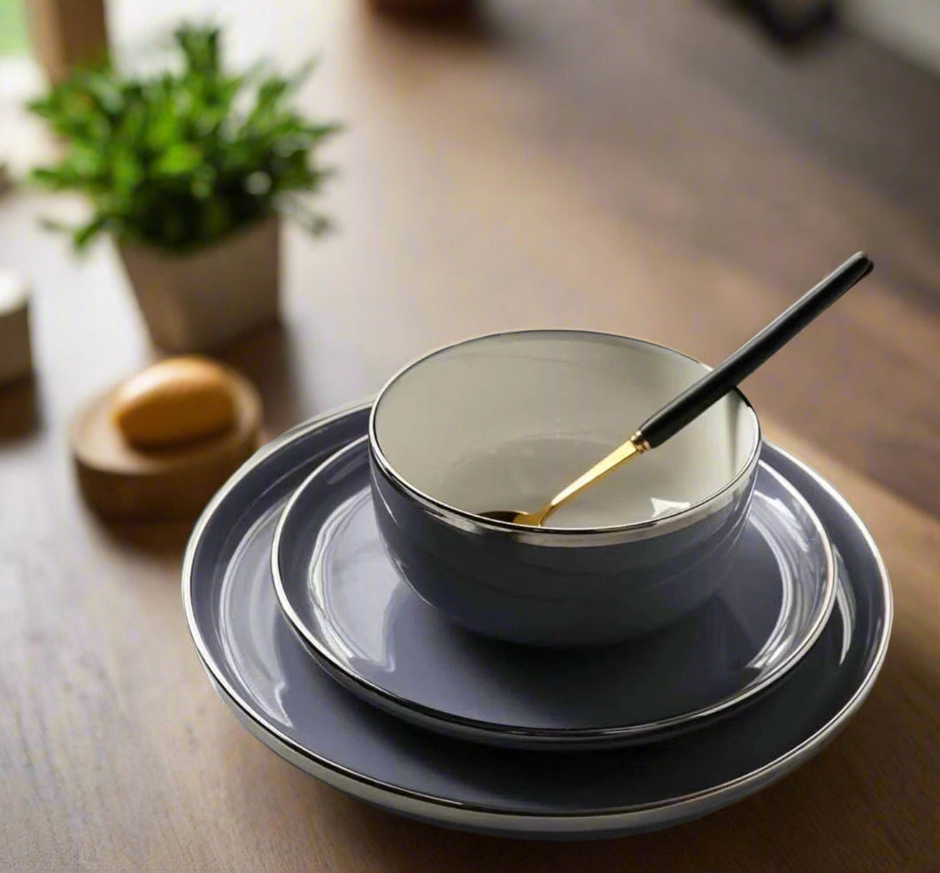 Neogray 28 Plate Modern Porcelain Dinner Set – طقم عشاء بورسلين عصري، 28 طبقًا