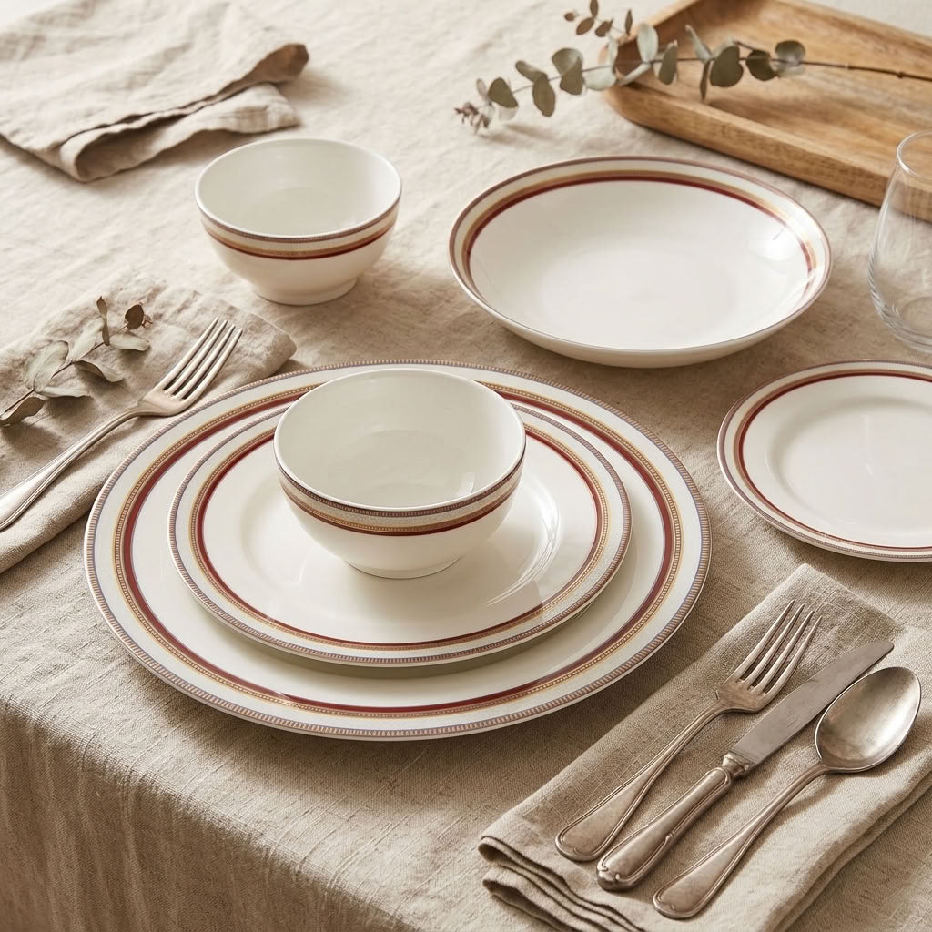 Regal Stripes ceramic dinnerware – styled place setting