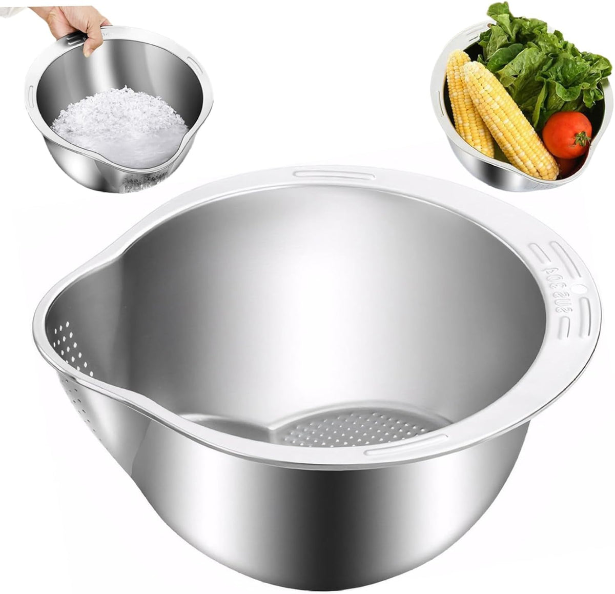 Ghaba Stainless Steel Rice Strainer Bowl – مصفاة أرز من الستانلس ستيل