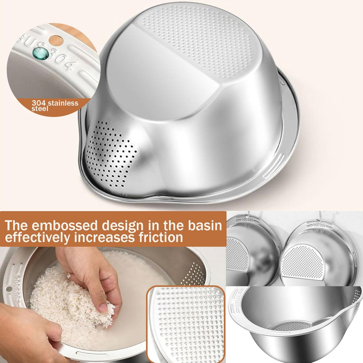 Ghaba Stainless Steel Rice Strainer Bowl – مصفاة أرز من الستانلس ستيل