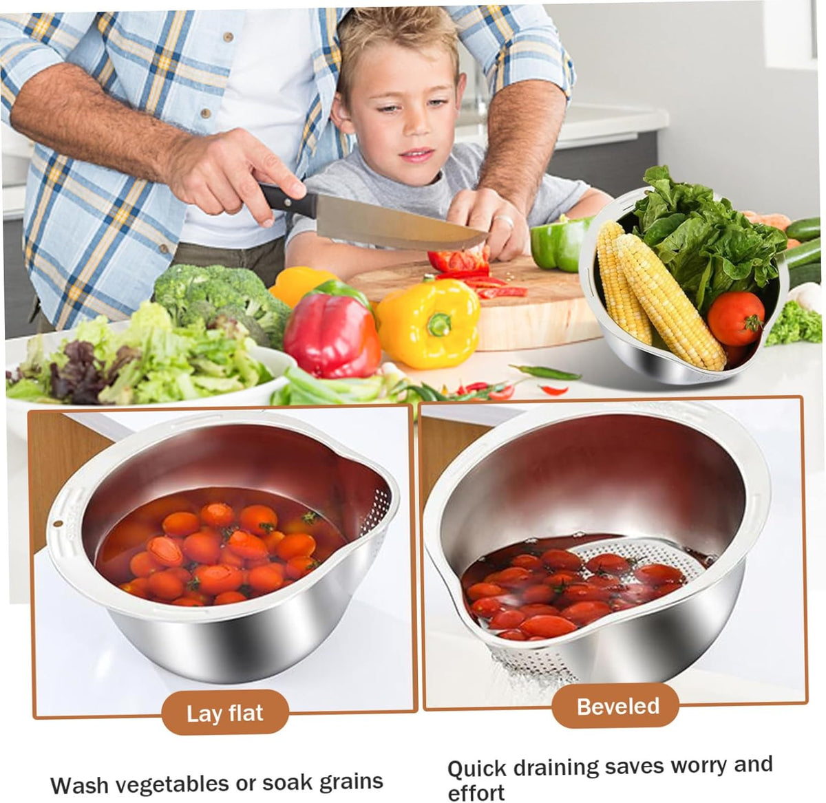 Ghaba Stainless Steel Rice Strainer Bowl – مصفاة أرز من الستانلس ستيل
