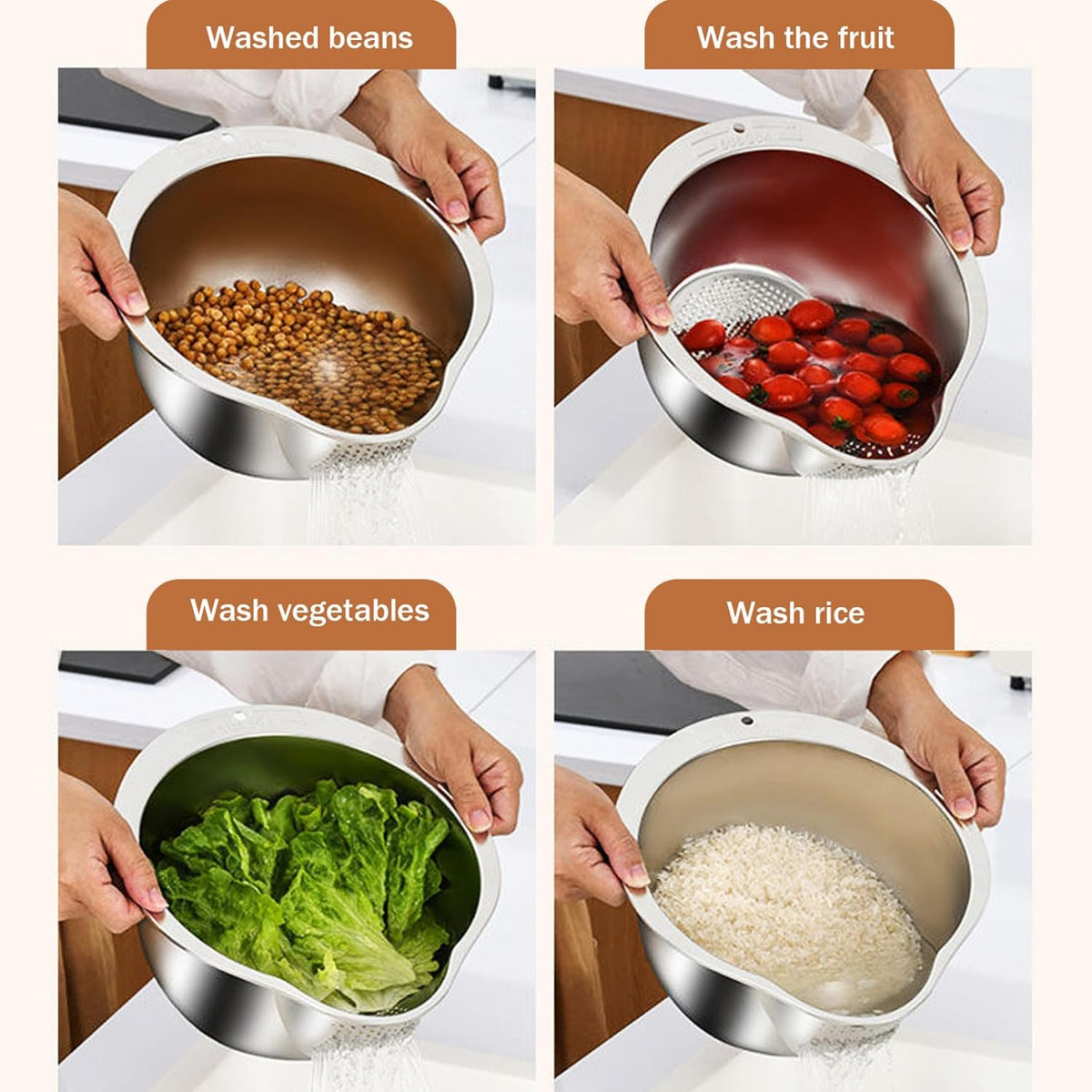 Ghaba Stainless Steel Rice Strainer Bowl – مصفاة أرز من الستانلس ستيل