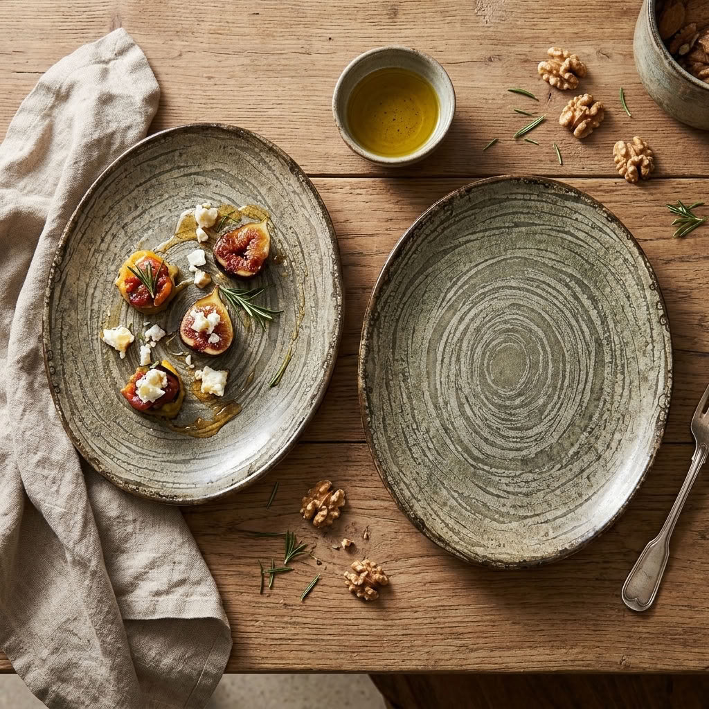 Set of 2 Oval Porcelain Platters – Rustic Stone Design