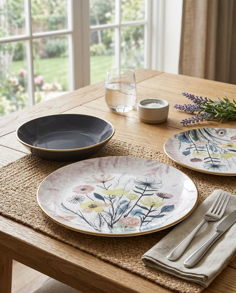 Flowlow 18 Plate Dinner Set | Tableware Set for 6 People
