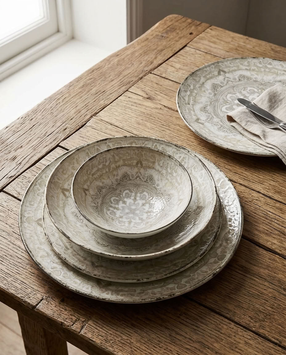 Maison Heritage Porcelain Dinner Set | 24 Pieces Family Tableware Collection