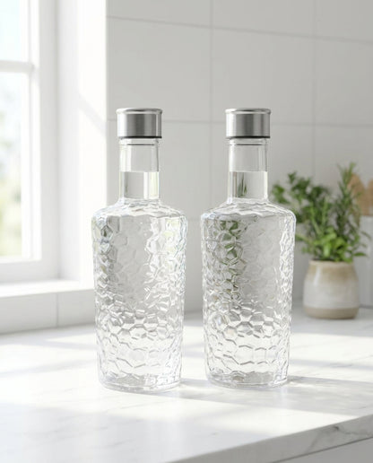 Talax 1100ml Textured Glass Water Bottles – Set of 2 | Juice & Beverage Bottles