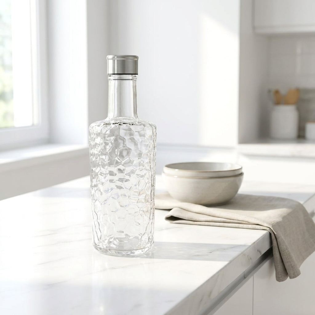 Talax 1100ml Textured Glass Water Bottles – Set of 2 | Juice & Beverage Bottles