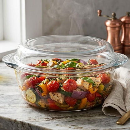 Bakroast Round Glass Casserole 19cm with Multi-Use Lid | Borosilicate Cookware | Made in Turkey
