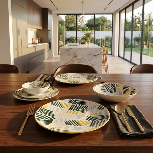 Vrich 24-Piece Dinner Set | Soft Pastel Line Design | Premium Microwave & Dishwasher Safe Porcelain