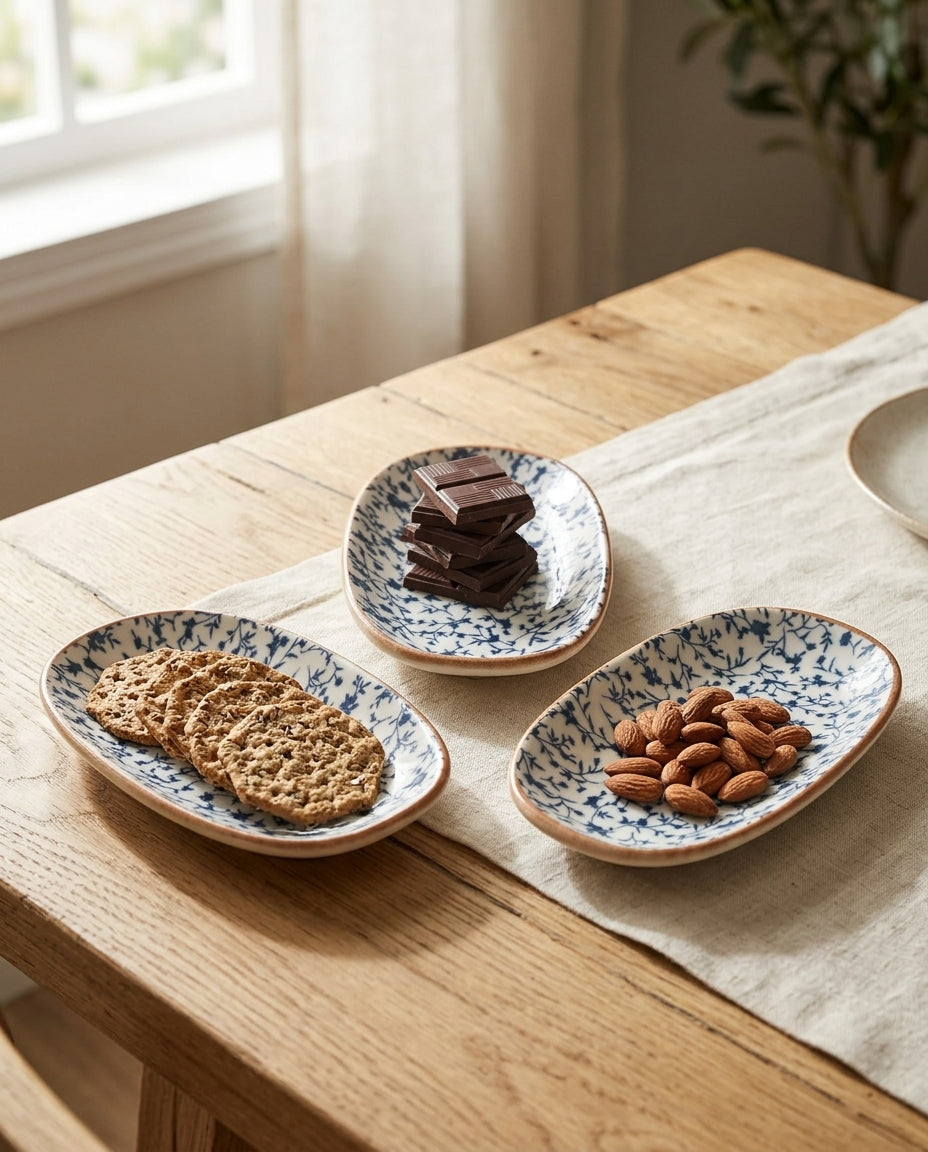 Leblue Turkish Porcelain Oval Appetizer Plates – Set of 3 (19 × 11 cm)