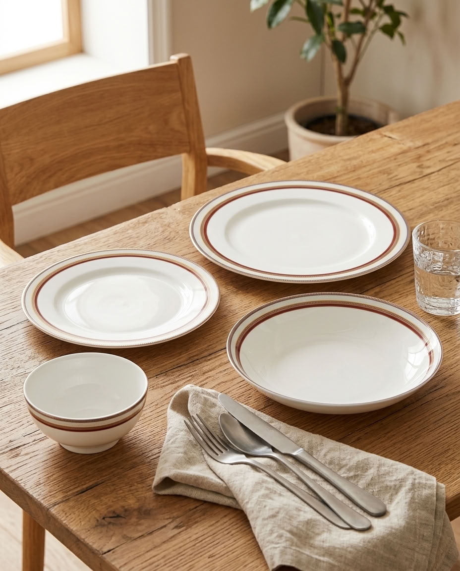 Regal Stripes ceramic dinnerware – plate and bowl arrangement