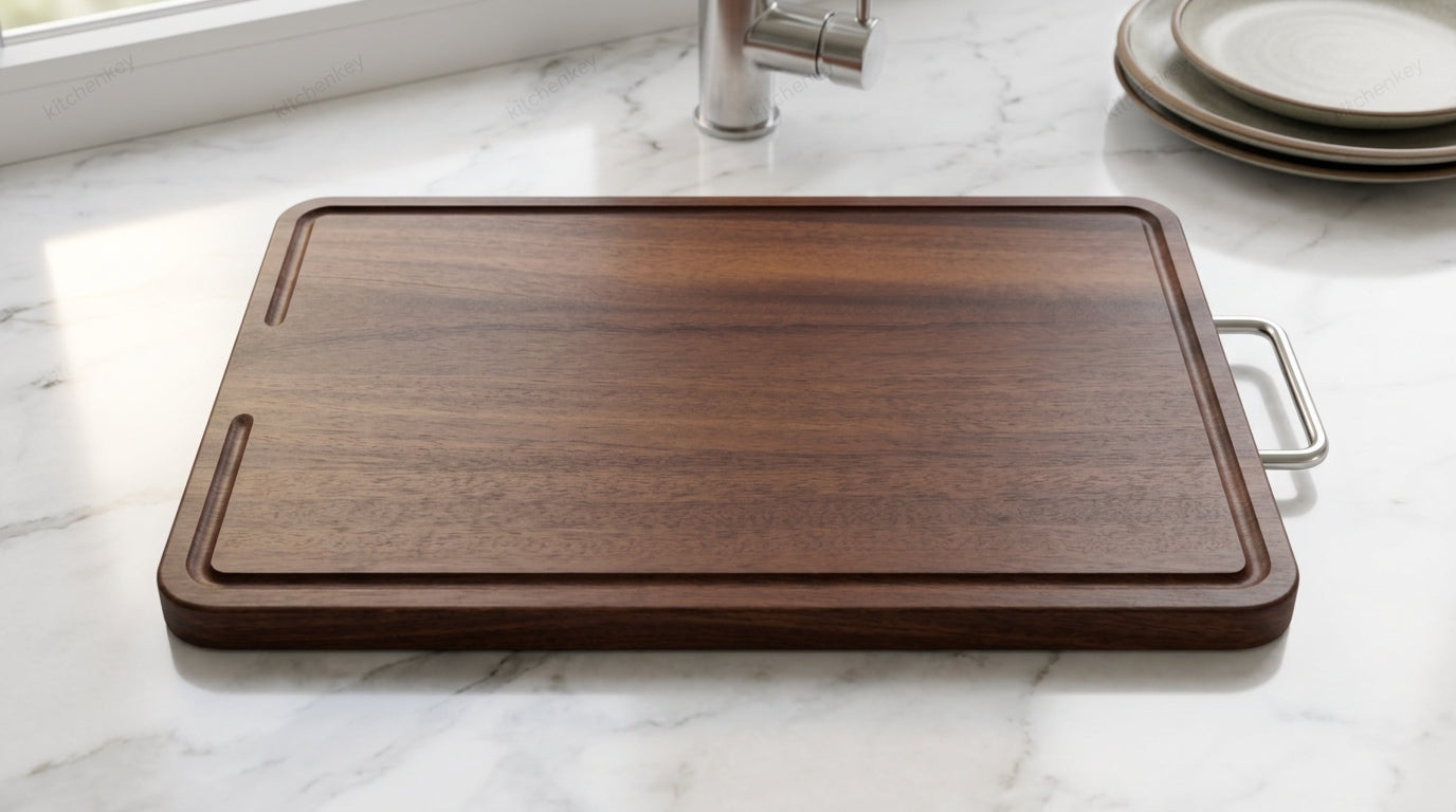 Wooden Cutting Board with Stainless Steel Handle | 40 × 28 cm