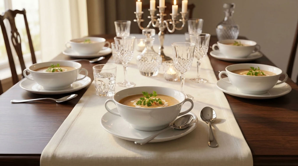 Makroon Porcelain Soup  Set with Bowls & Saucers – Bowls  for Everyday Dining- Serving 6 People – طقم شوربة بورسلين مع أوعية وأطباق تقديم، مناسب للاستخدام اليومي ويكفي 6 أشخاص