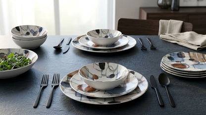 Sora Geometric Porcelain Dinner Set | 24 Pieces Family Tableware Collection