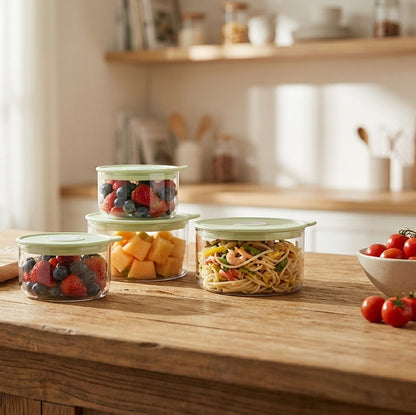 Kitchen counter with food containers and fresh produce