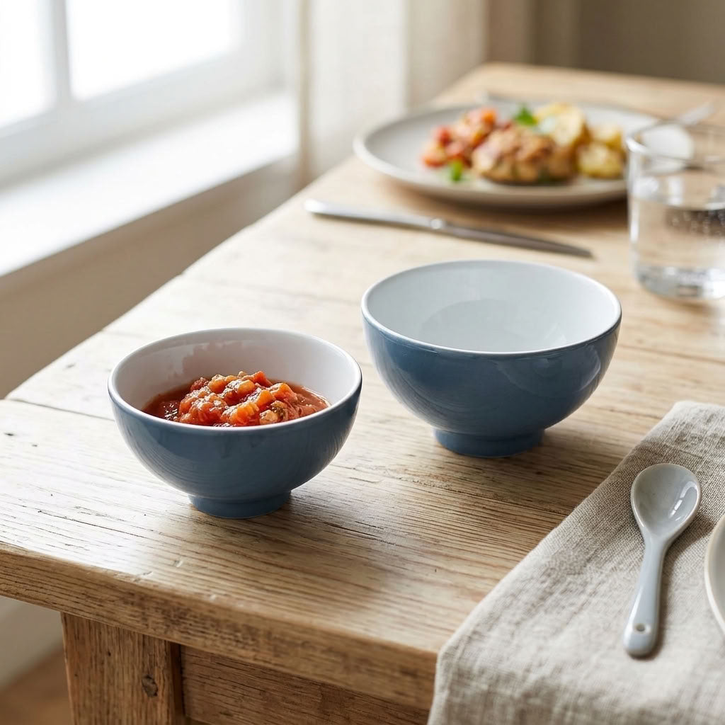 Mist & Stone — Set of 2 Porcelain Bowls | Elegant Grey Serving Bowls