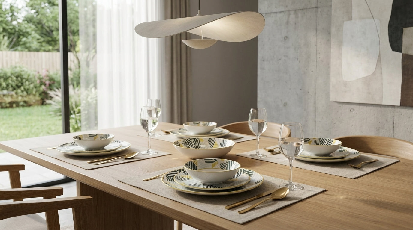 Vrich 24-Piece Dinner Set | Soft Pastel Line Design | Premium Microwave & Dishwasher Safe Porcelain