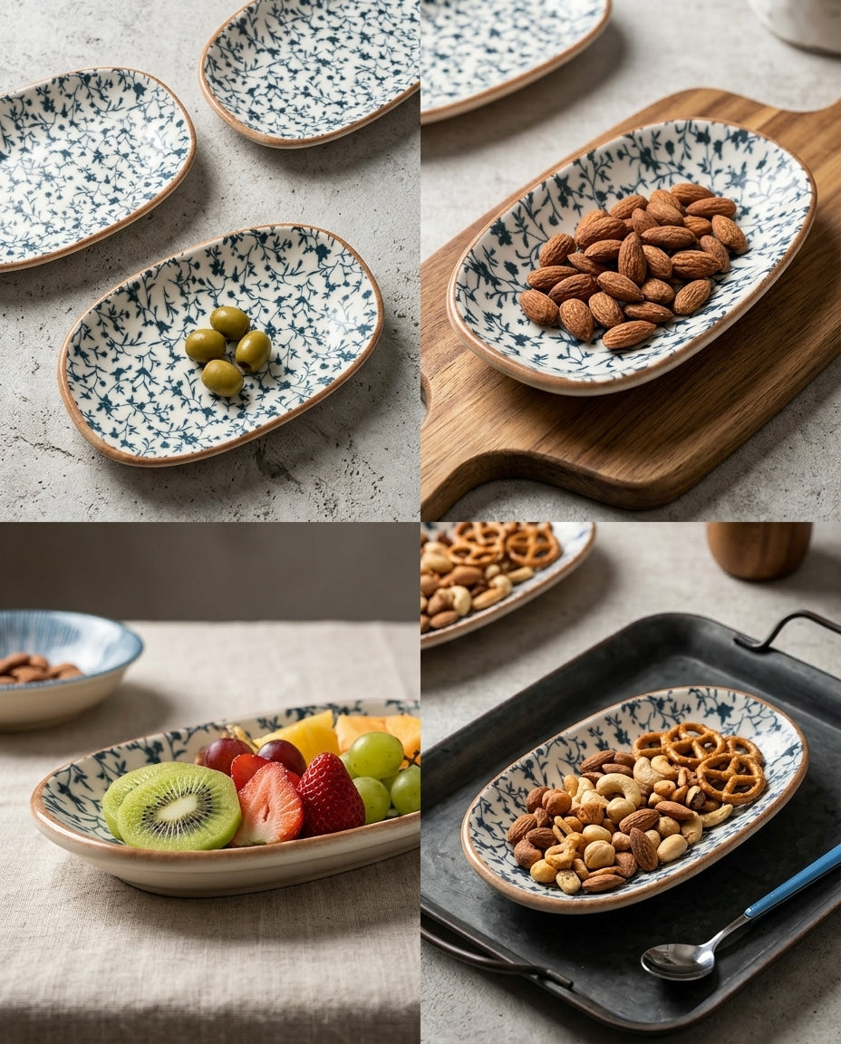 Leblue Turkish Porcelain Oval Appetizer Plates – Set of 3 (19 × 11 cm)