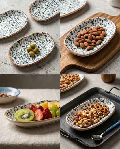 Leblue Turkish Porcelain Oval Appetizer Plates – Set of 3 (19 × 11 cm)