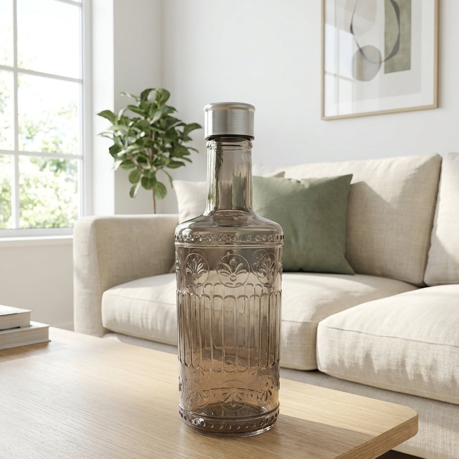 Girlux 1100ml Textured Glass Water Bottles – Set of 2 | Juice & Beverage Bottles