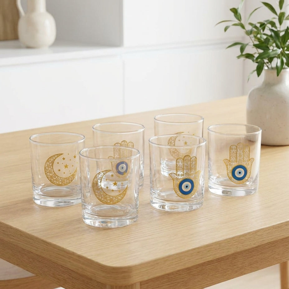 Hilulo Glass Tea & Juice Cups – 250ml Set of 6 | Elegant Everyday Serving Glasses