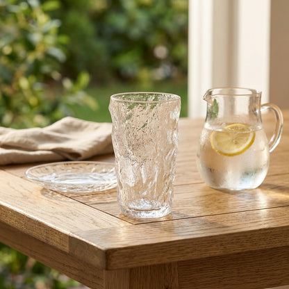 Iced Textured Glass Tumblers Set – 370 ml | Set of 6