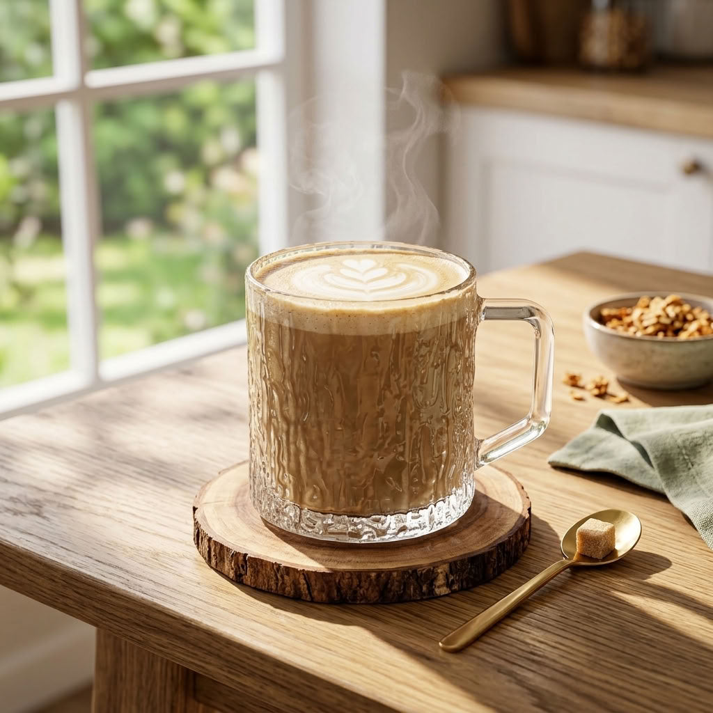 Rainfall Glass Mug – 355ml Set of 6 | Modern Clear Drinking Mugs