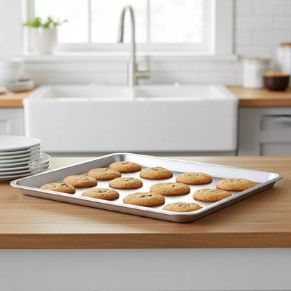 Baking tray with cookies on a kitchen counter