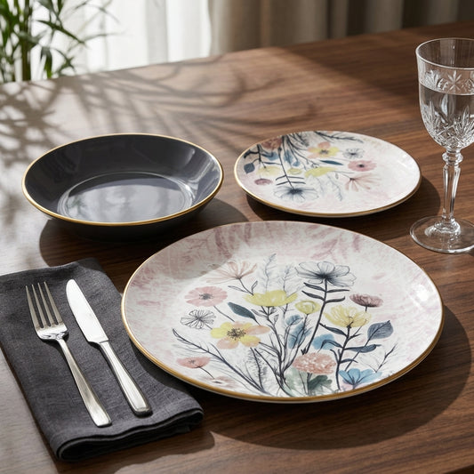Flowlow 18 Plate Dinner Set | Tableware Set for 6 People