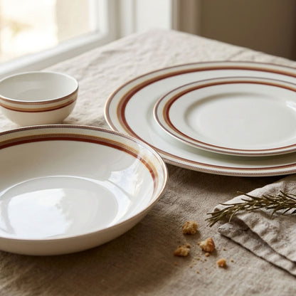 Regal Stripes 24-piece ceramic dinner set – close-up of plates and bowl
