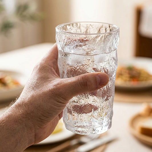 Iced Textured Glass Tumblers Set – 370 ml | Set of 6