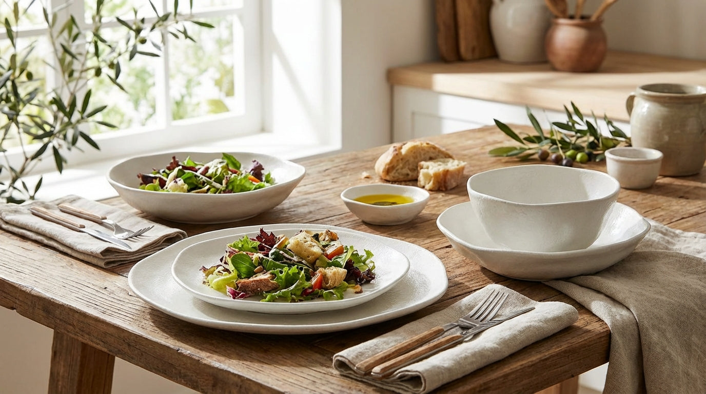 Modern Curve Dinnerware Set – Minimalist dinner set 24 porcelain Plates & Bowls