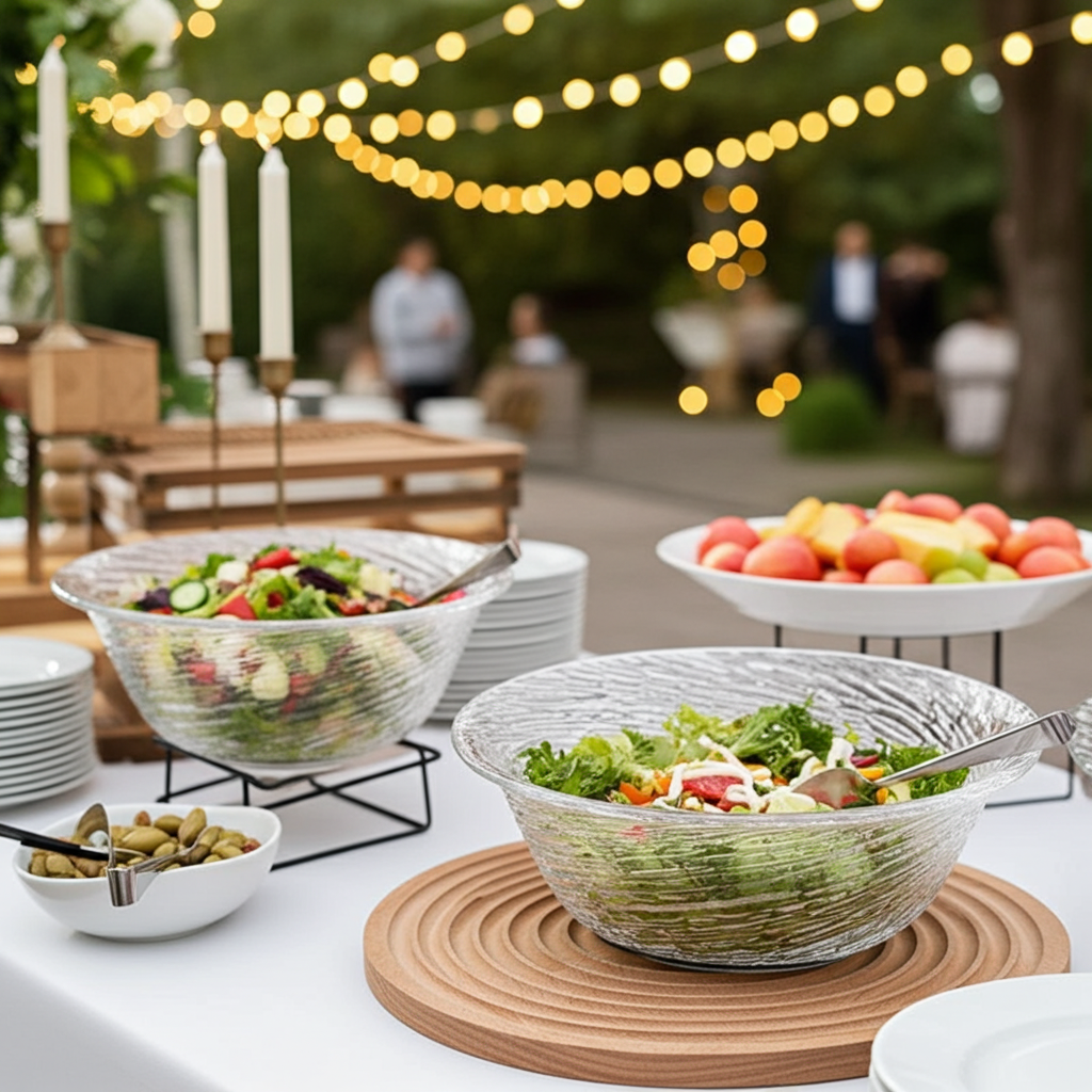 Fwaki Large Glass Bowls - Set of 2 | 1350ml Big Serving Bowls for Salad, Fruit, Punch & Pasta