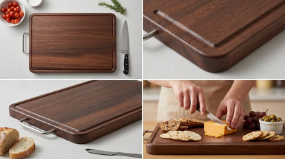 Wooden Cutting Board with Stainless Steel Handle | 40 × 28 cm