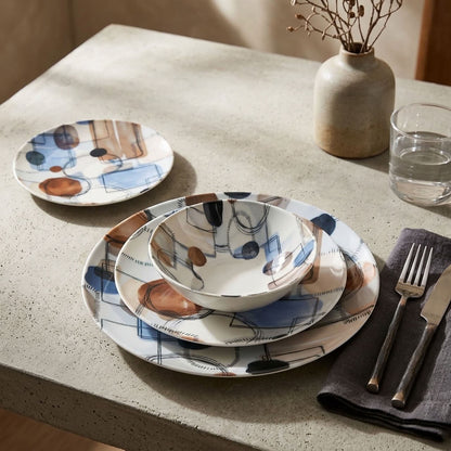 Sora Geometric Porcelain Dinner Set | 24 Pieces Family Tableware Collection