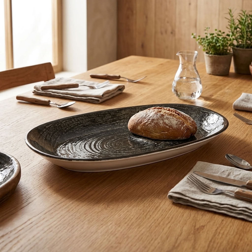 Bhule Oval Serving Porcelain Platters – Set of 2 (30 × 18.5 cm)