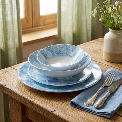 Azure Ripple 24-Piece Porcelain Dinner Set