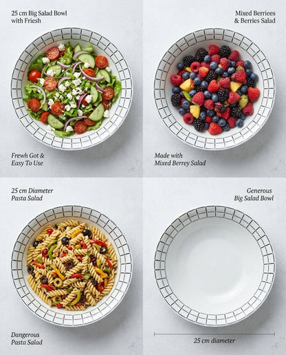 Four salad bowls with different types of salads on a light gray background