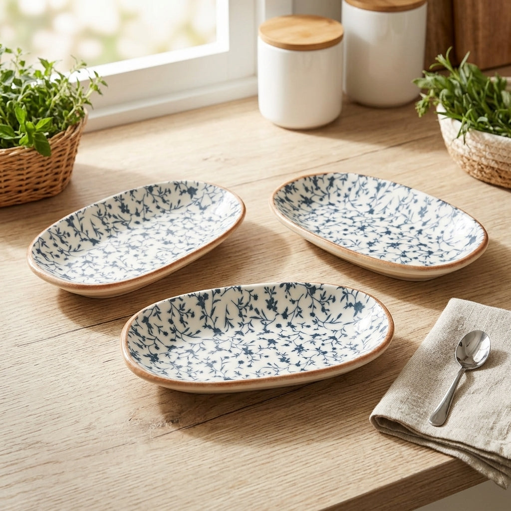 Leblue Turkish Porcelain Oval Appetizer Plates – Set of 3 (19 × 11 cm)
