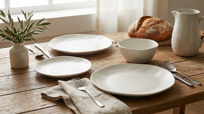 Modern Curve Dinnerware Set – Minimalist dinner set 24 porcelain Plates & Bowls